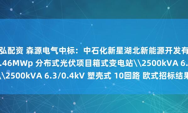 牛弘配资 森源电气中标：中石化新星湖北新能源开发有限公司中韩石化 10.46MWp 分布式光伏项目箱式变电站\2500kVA 6.3/0.4kV 塑壳式 10回路 欧式招标结果公告